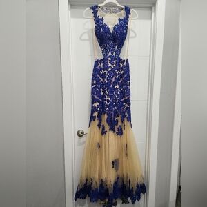 Dave & Johnny formal gown.  Blue and beige, size 0